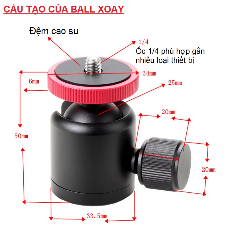 Chân đỡ kèm đầu ball dùng cho máy ảnh, điện thoại ,gimbal bằng kim loại