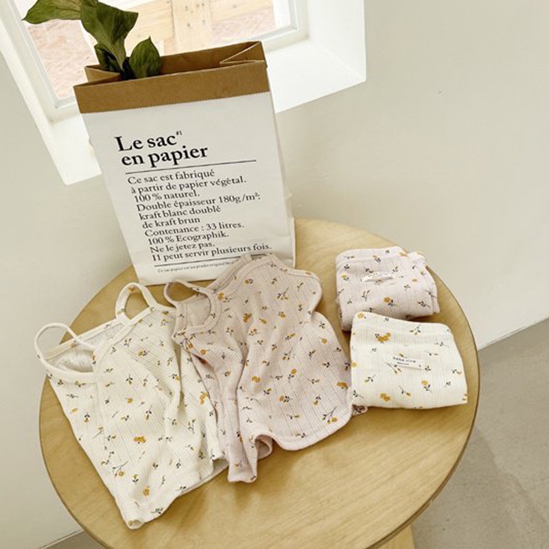 Bộ Đồ Ngủ Áo Hai Dây + Quần Short Bằng Cotton Thời Trang Mùa Hè Cho Bé