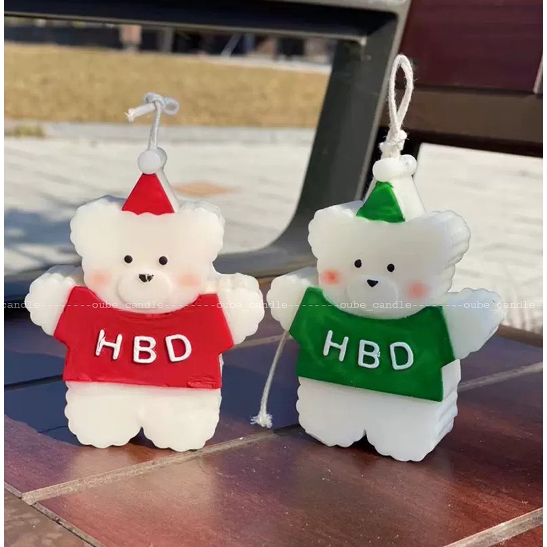 Nến Thơm Tinh Dầu Trang Trí Phòng Siêu Yêu Bé Gấu Happy Birthday Hàn Quốc - Quà Tặng - Trang Trí | Oube Candle NT3