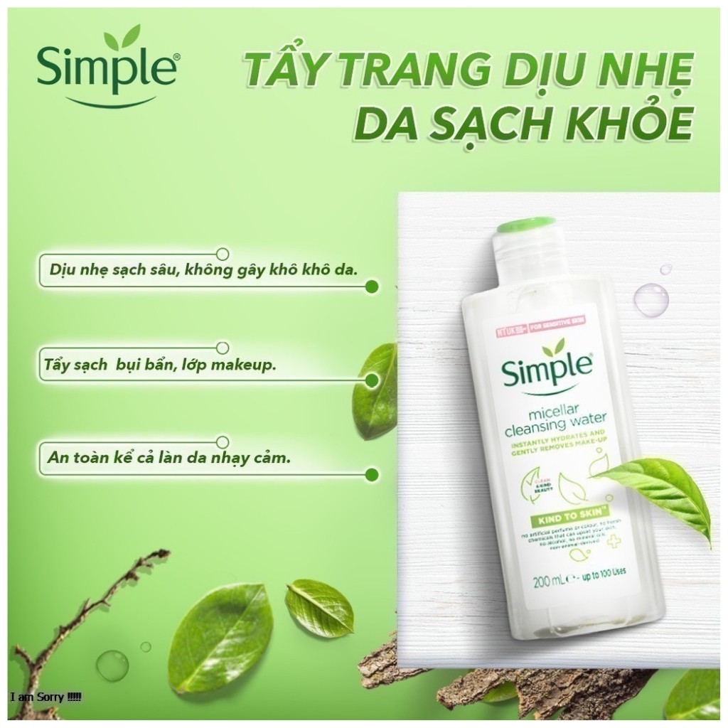 Combo 3 Món Simple Sữa Rửa Mặt 150ml +Nước Tẩy Trang 200ml+ Nước Hoa hồng 200ml