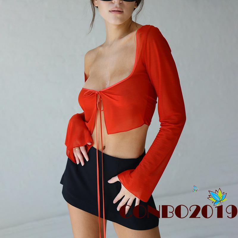 Áo Thun Crop Top Tay Dài Màu Sắc Thời Trang Dành Cho Nữ