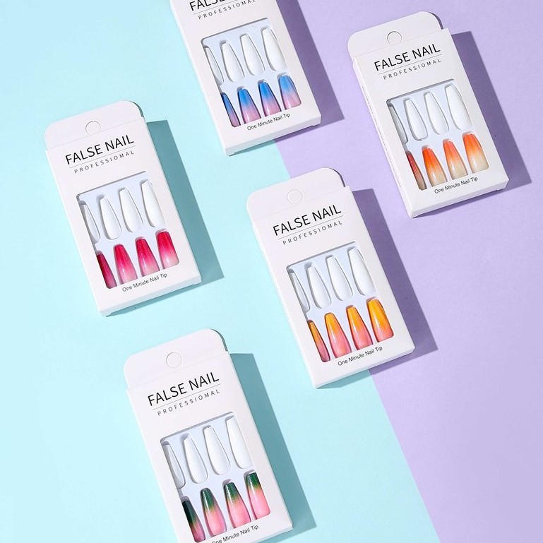 Bộ 24 Móng Tay Giả Siêu Dài Màu Gradient Độc Đáo Thời Trang