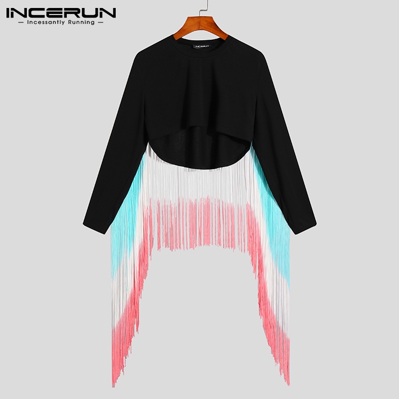 Áo croptop INCERUN tay dài phối tua rua nhiều màu sắc thời trang cho nam