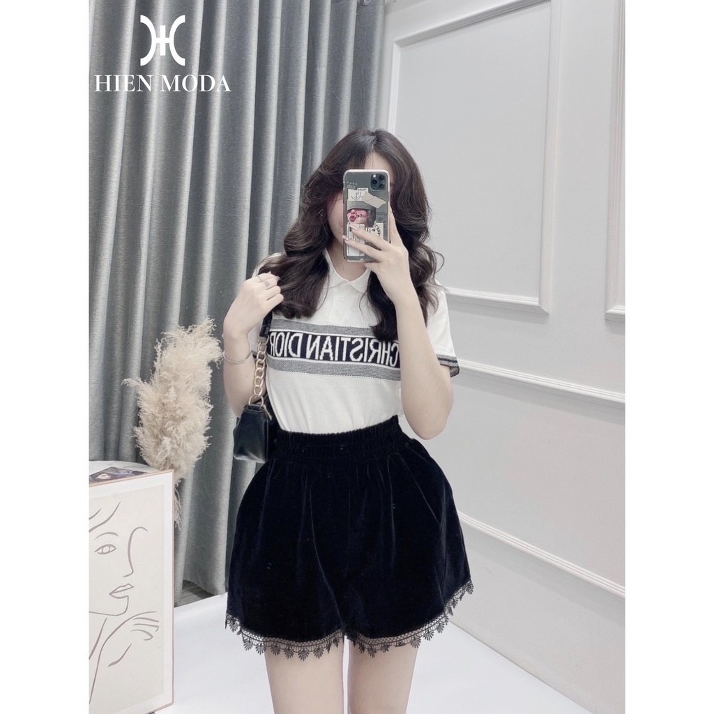 Áo len cổ bẻ in chữ dáng vừa ngắn tay, Áo kiểu cổ viền vải len co giãn AL7800 - NhiNhi Shop