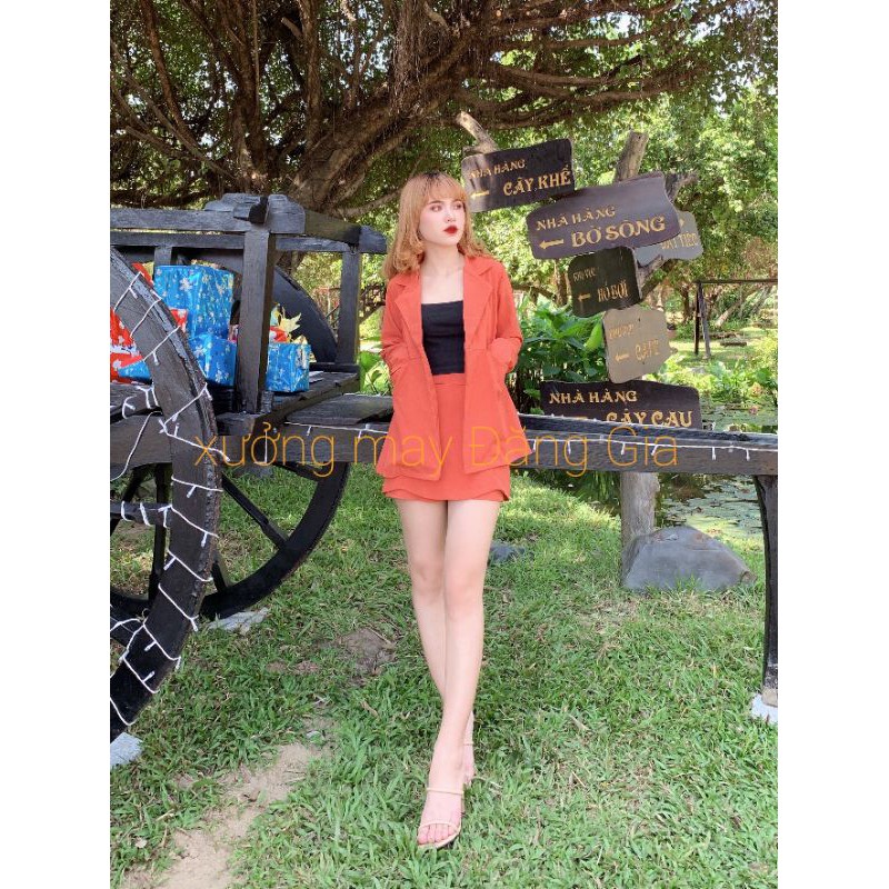 Set vest cam đất siêu xinh, bộ vest công sở giá rẻ, Quần váy mix áo khoác blaza siêu rẻ