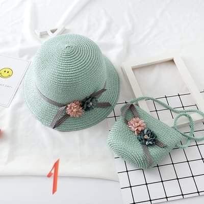 Set mũ cói kèm túi 2 hoa siêu yêu cho bé(4-8 tuổi)
