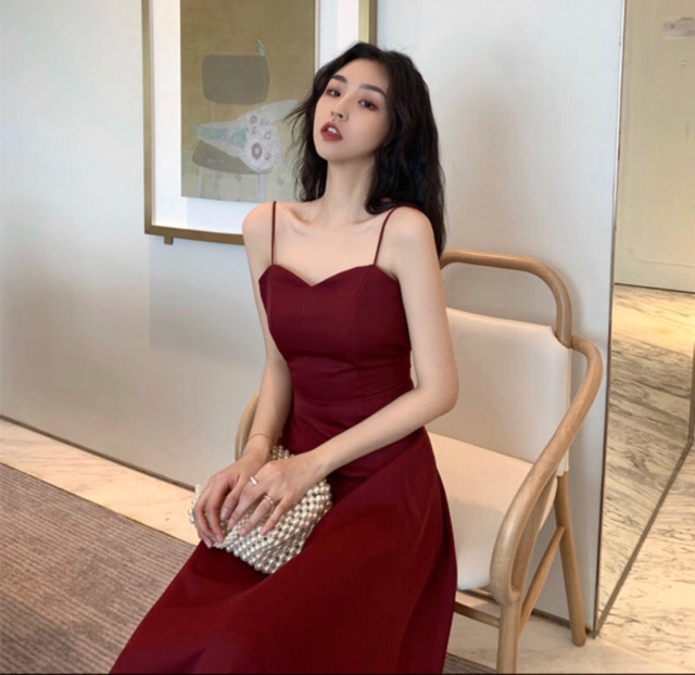 [OD] Váy Đầm Dự Tiệc Hai Dây Hở Lưng Đan Chéo Dây Dáng Dài Cực Sang Chảnh Hot Hit 2019