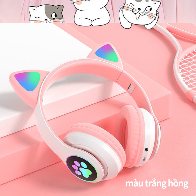 Tai nghe máy tai mèo bluetooth không dây quang có micro Thích với tất cả các loại điện thoại