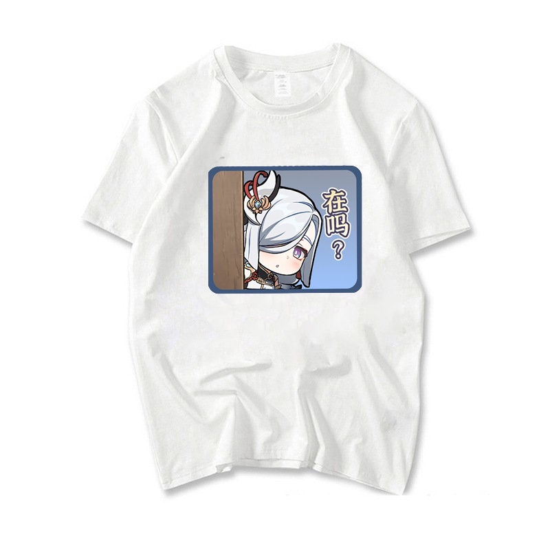 Áo thun phông trắng in hình nhân vật GENSHIN IMPACT ver CHỮ NHẬT game chibi anime thời trang nam nữ cá tính
