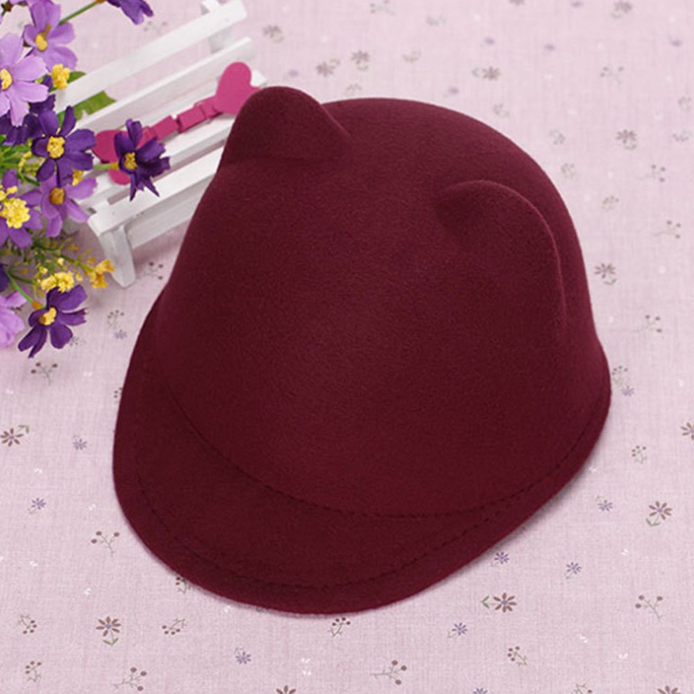 Fashion Kids Girls Devil Hat Cute Kitty Cat Ears Wool Derby Bowler