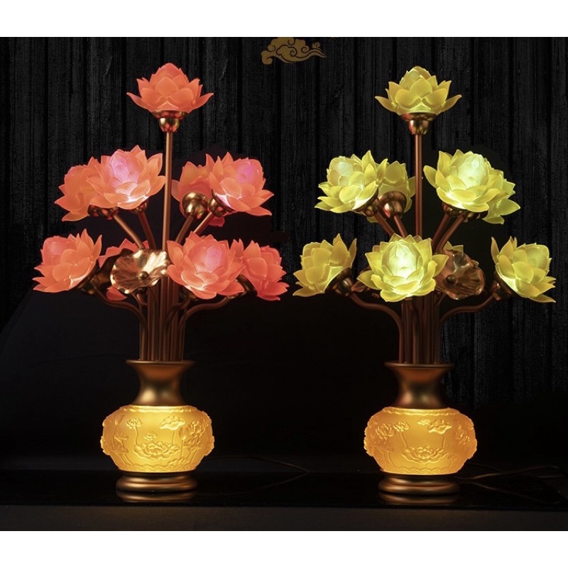 CÂY ĐÈN LED HOA SEN LƯU LY THỜ CÚNG TRANG TRÍ