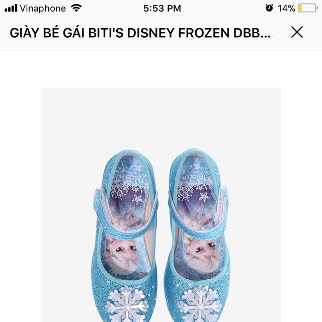 Giầy bé gái Biti’s Disney Frozen DBB005111 xanh biển, size 30