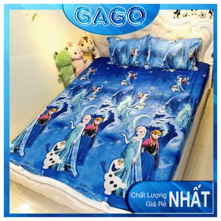 Ga gối poly, bộ ga gối drap giường, set 1 ga giường + 2 vỏ gối elsa Gago
