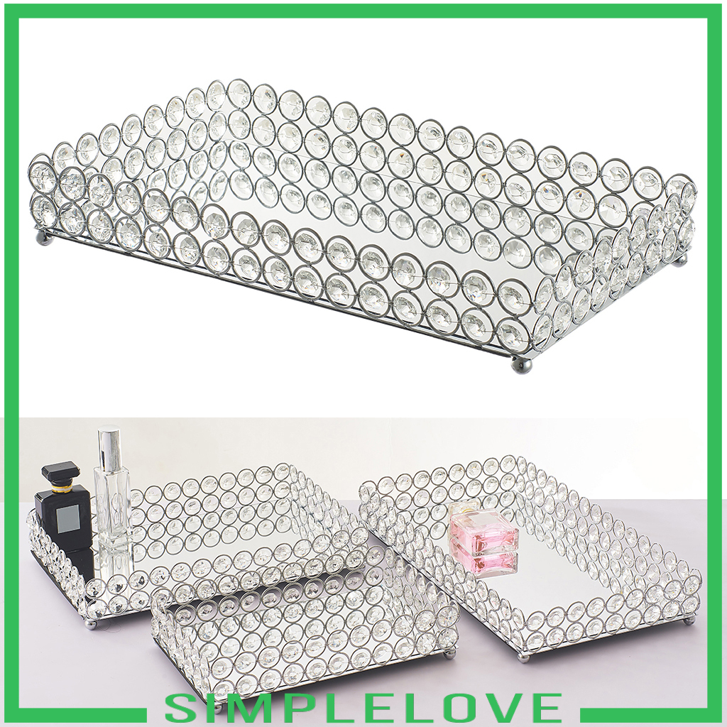 Khay trang trí trang điểm pha lê gương trang sức 25x15x5cm