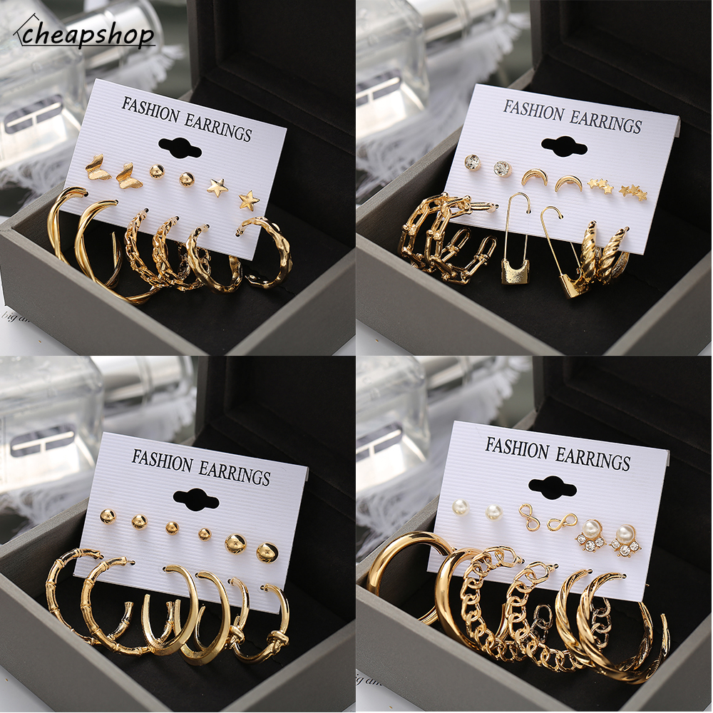 iF YOU Bộ khuyên tai mạ vàng đính ngọc trai nhân tạo phong cách bohemian thời trang sang trọng