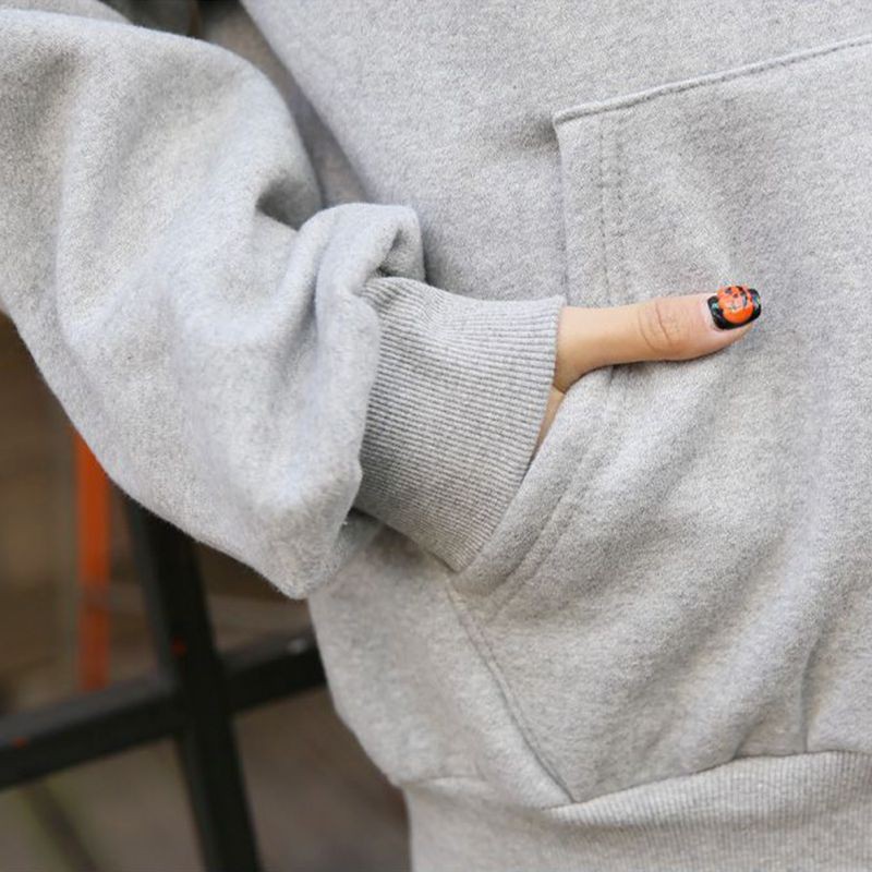 Áo Hoodies Phối Khoá Kéo Màu Trơn Thiết Kế Dáng Rộng Thoải Mái