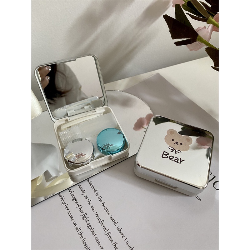 Khay Gương Tráng Gương Gấu Bear - Case Đựng Lens