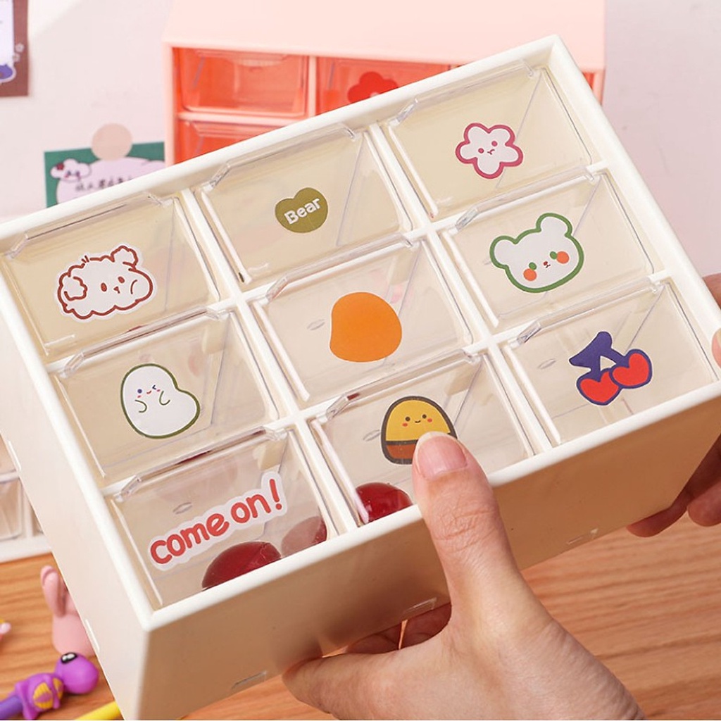 Tủ mini 9 ngăn màu hồng tặng kèm sticker - UniLabel