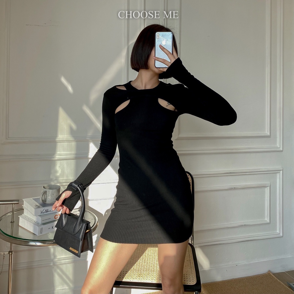 Váy Body Len Khoét Vai Nhiều Màu, Váy Body Dài Tay Dáng Ngắn Quyến Rũ - Choose Me KLP | BigBuy360 - bigbuy360.vn