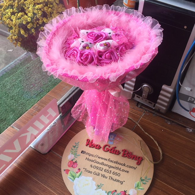 Bó Hoa gấu bông kítty 5 con kèm hoa