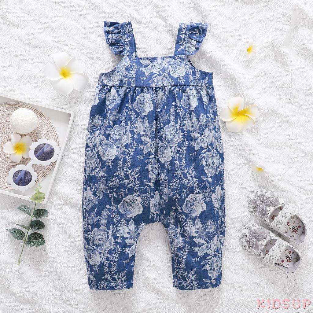 Bộ Áo Liền Quần Tay Cánh Tiên In Hoa Đáng Yêu Cho Bé Gái