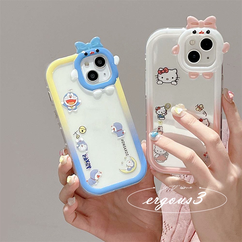 Ốp Điện Thoại Mềm Hình Hoạt Hình Kitty Và Doraemon Cho iPhone 14 13 12 11 Pro Max SE2020 X XR Xs Max 7 8 6 6s Plus