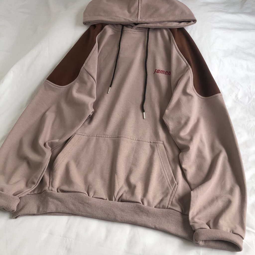 Áo Hoodie thêu hình MEANSTORE nỉ da cá có mũ oversize unisex nam nữ form rộng phong cách Hàn Quốc - Nâu sữa