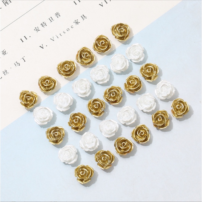 Combo 02 sticke hoa hồng nhũ trắng và vàng kim size 10mm gắn dép sục Crocs