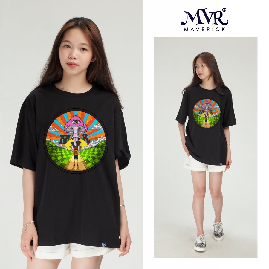 Áo thun Mát Phom Rộng Phông Unisex Nam Nữ Đẹp In Hình Hippie Nấm Khổng Lồ Mùa Hè Cotton 100% LL8002
