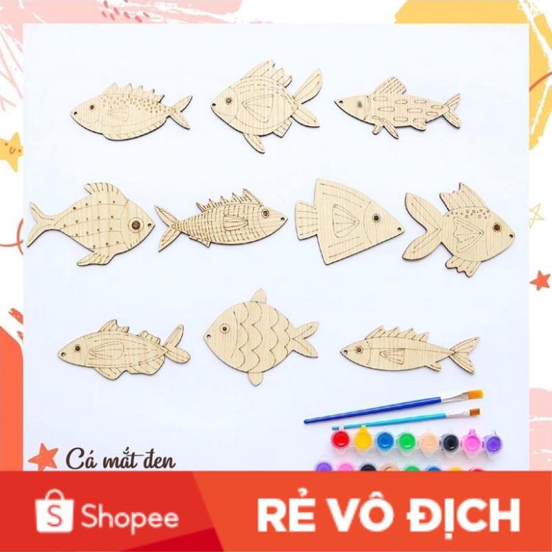 Combo 10 hình tô màu bằng gỗ bộ Cá mắt đen,Cá mắt trắng 🐬🐳🦈