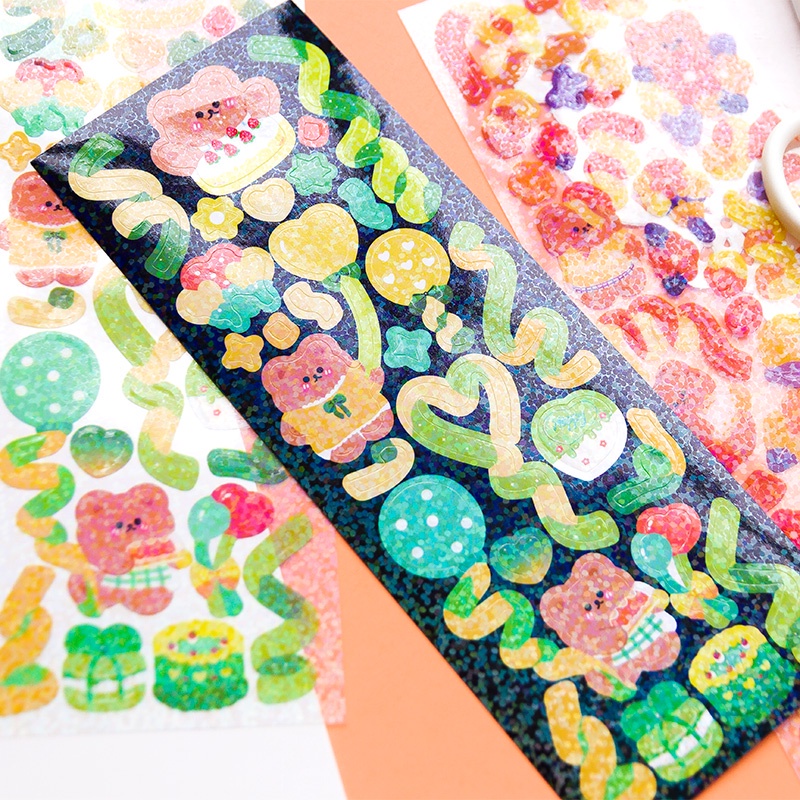 Set 2 Tấm Hình Dán Trang Trí Sổ Tay Hình Gấu Và Hoa Đáng Yêu