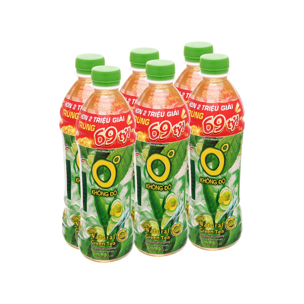 6 chai trà xanh không độ vị chanh 455ml