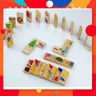 Bộ ghép hình domino gỗ họa tiết dễ thương nhiều màu sắc