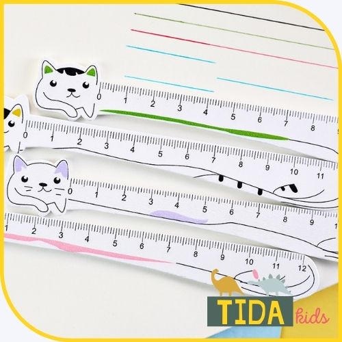 Thước Kẻ Mèo Trắng ⚡️ HOT TREND ⚡️ Thước Cute, Dễ thương 12cm, Văn Phòng Phẩm TiDa Kids Shop