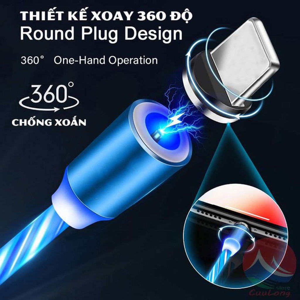 Cáp Sạc Đèn Led Từ Hút Nam Châm Dầu Micro USB - 3 ĐẦU SẠC IPHONE/ANDROID/TYPE-C -SJX10009