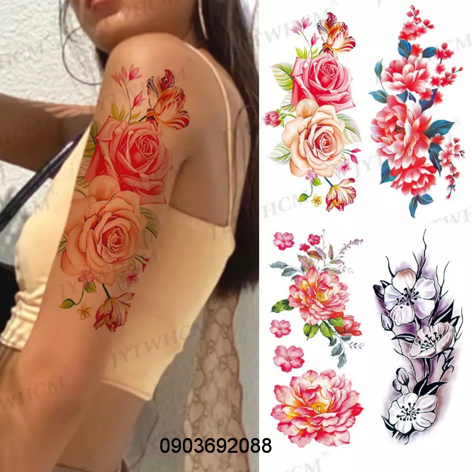 [HCM] Hình xăm dán - tattoo sticker họa tiết hoa lớn 19 x 9cm