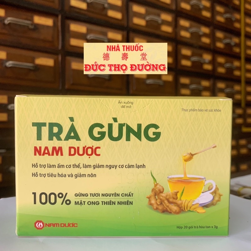 Trà gừng Nam Dược hộp 20 gói x 3g làm ấm cơ thể, giảm nguy cơ cảm lạnh, hỗ trợ tiêu hóa và giảm nôn