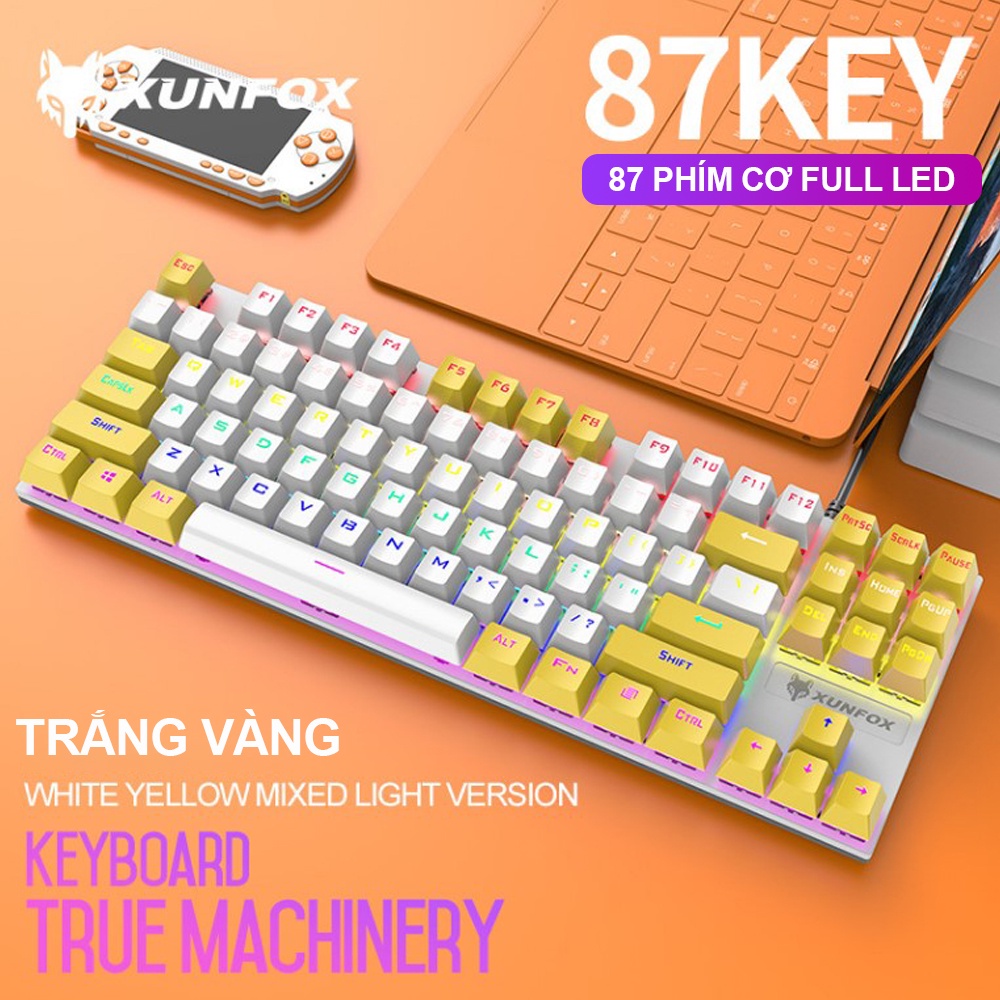 Bàn Phím Cơ Gaming Full Led Giá Rẻ K80 LED RGB TKL 87 Phím chơi game văn phòng có dây siêu đẹp -dc4693