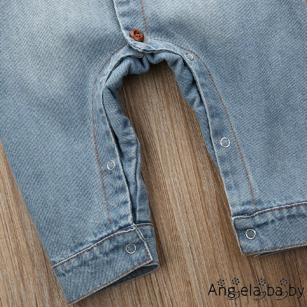 Bộ Áo Liền Quần Vải Denim Tay Dài Cho Bé 3-18 Tháng Tuổi