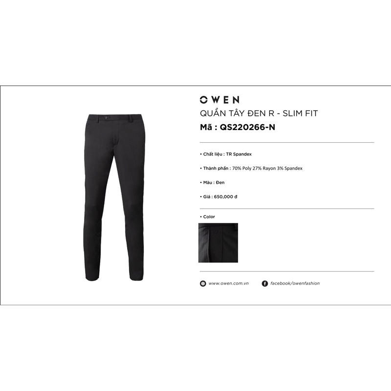 Quần âu owen màu đen slim fit QS220266-N