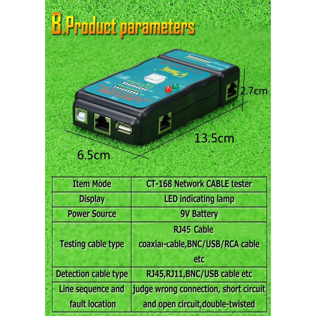 [Tặng pin] Hộp test cable mạng RJ45, cable USB 2 đầu, cable máy in cao cấp CT168