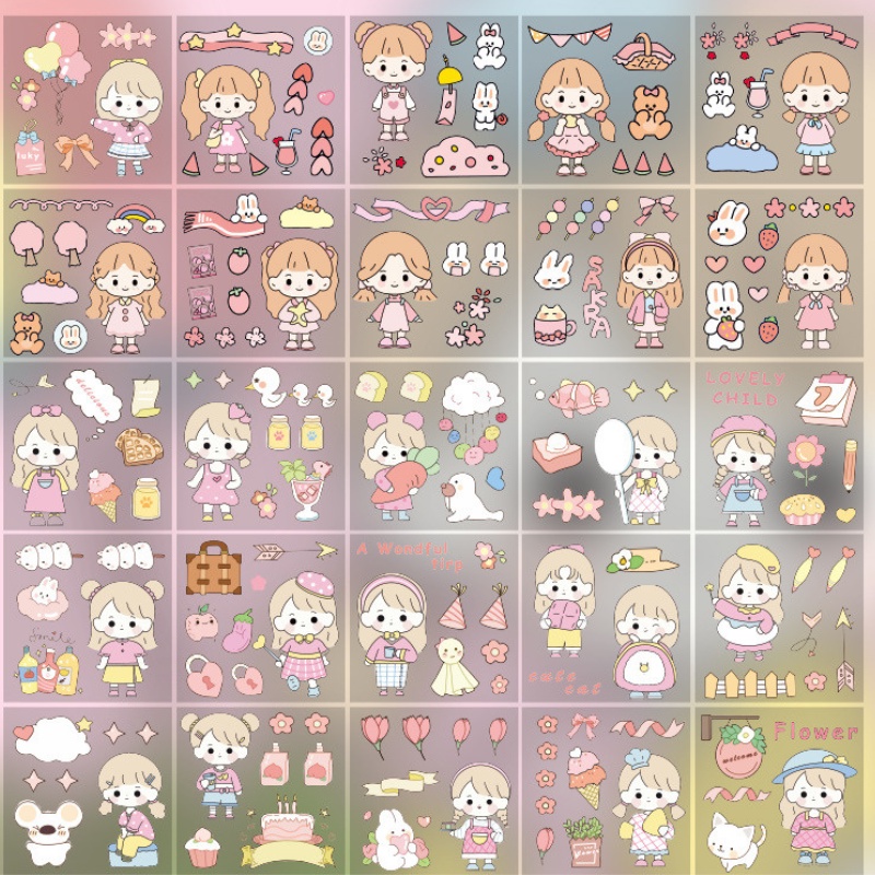 Hộp 100 Tấm Sticker Dán Trong Suốt Hộp Quà Tặng Băng Dính Washi Tape Trang Trí Cô Gái Dễ Thương
