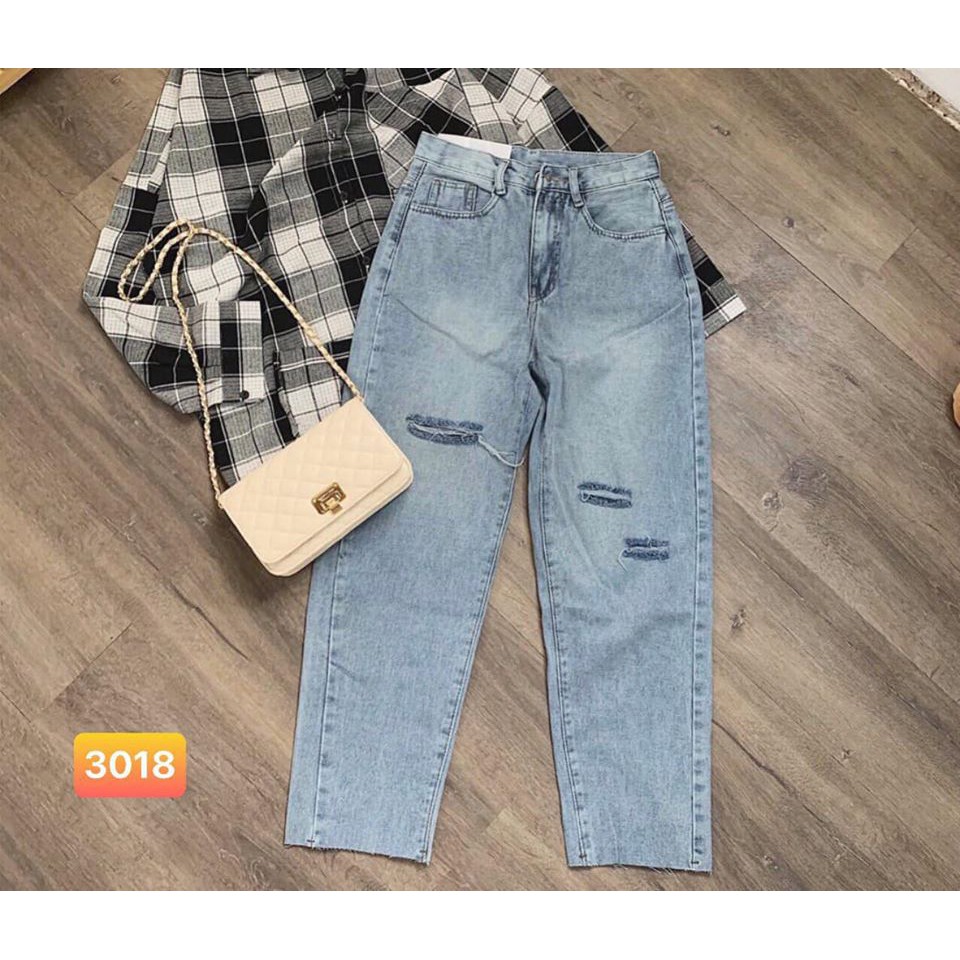 QUẦN JEAN NỮ, BAGGY NỮ 3018 RÁCH GỐI 3 CỰC CHẤT