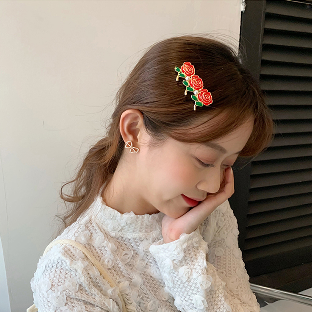 Kẹp Tóc Hoa Hồng Đính Ngọc Trai Dễ Thương Cho Nữ