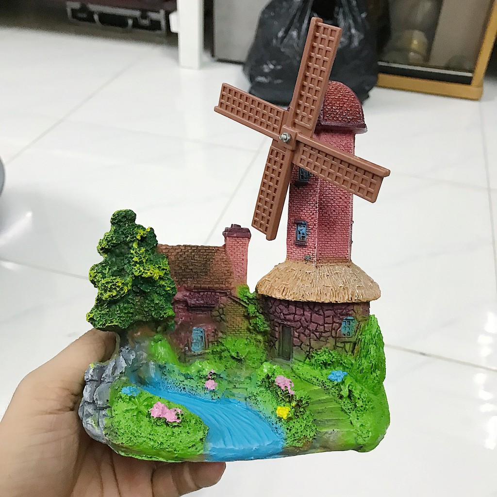TIỂU CẢNH BÁNH QUAY TRANG TRÍ HỒ CÁ NON BỘ DÀI 15CM RỘNG 10CM CAO 17CM