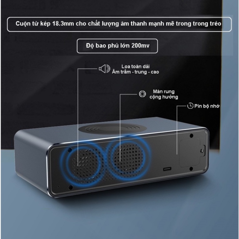 Đế sạc không dây công suất 15W cho điện thoại tích hợp loa bluetooth chức năng đồng hồ xem giờ báo thức báo nhiệt độ