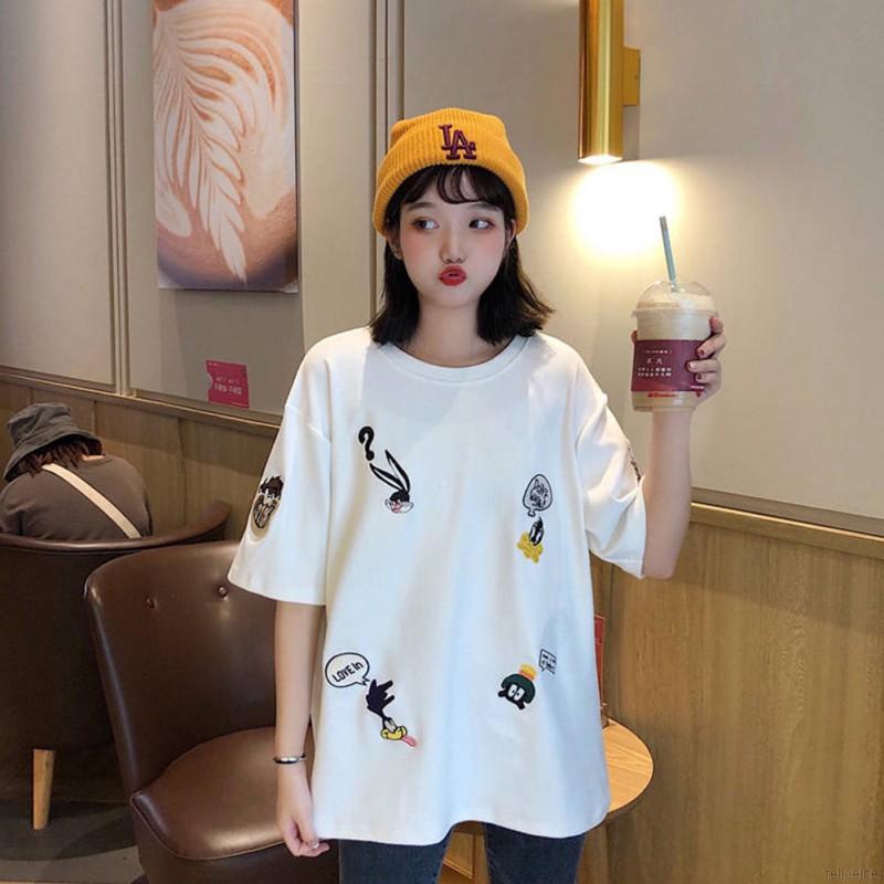 Áo thun nữ cổ tròn thêu hoa thời trang mùa hè