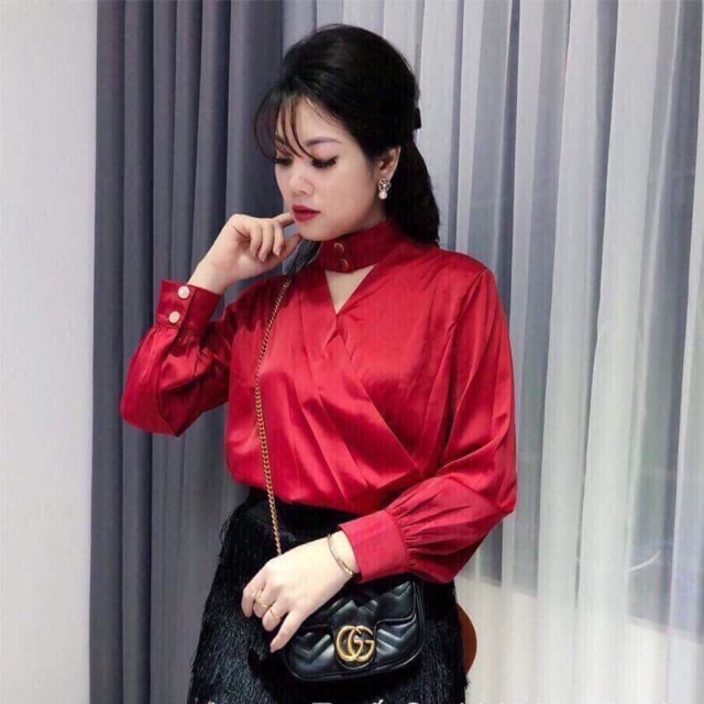 Sơ mi lụa choker VON LỤA SIÊU ĐẸP