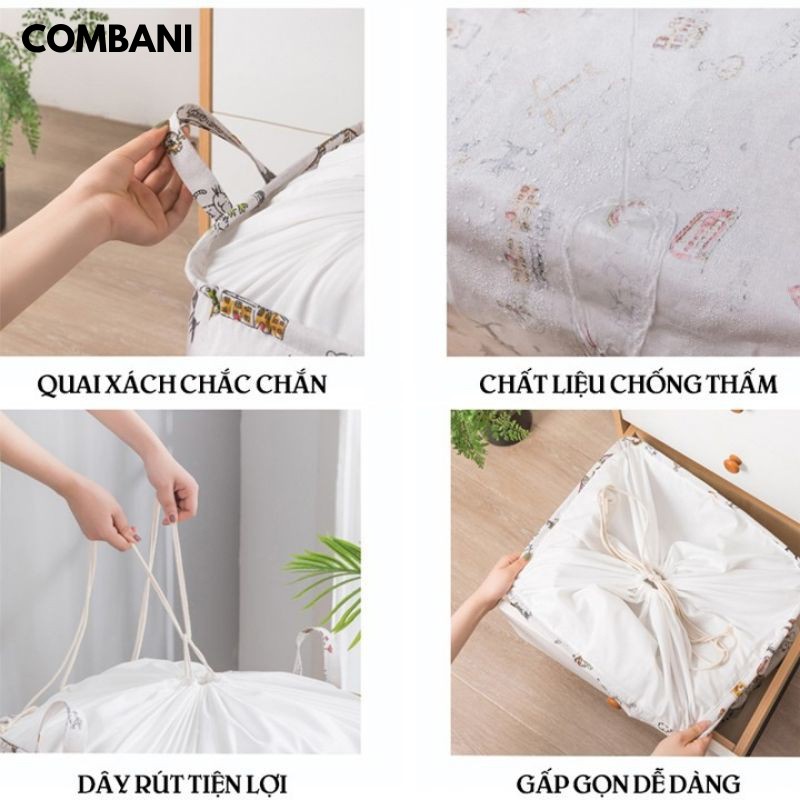 Túi Đựng Quần Áo Chăn Ga Cỡ Lớn 100 lít, Giỏ Vải Đựng Đô Đa Năng Chống Thấm COMBANI