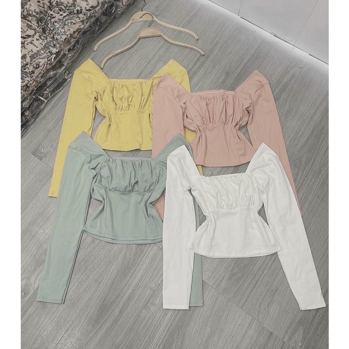 Áo thun body croptop tay dài nhún ngực